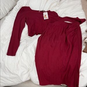 Burgundy Women's Skirt Set